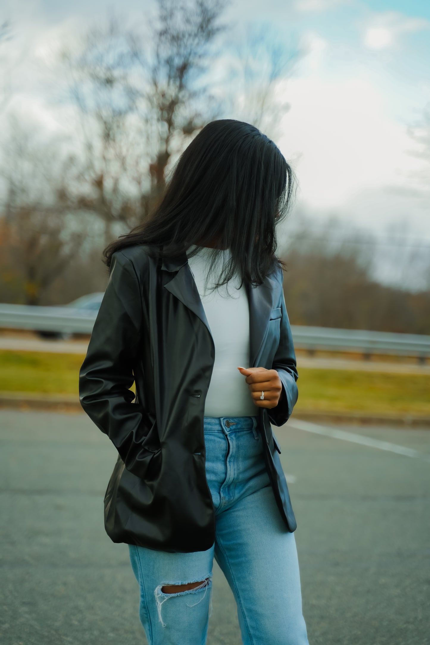 It Girl Faux Leather Blazer - Black