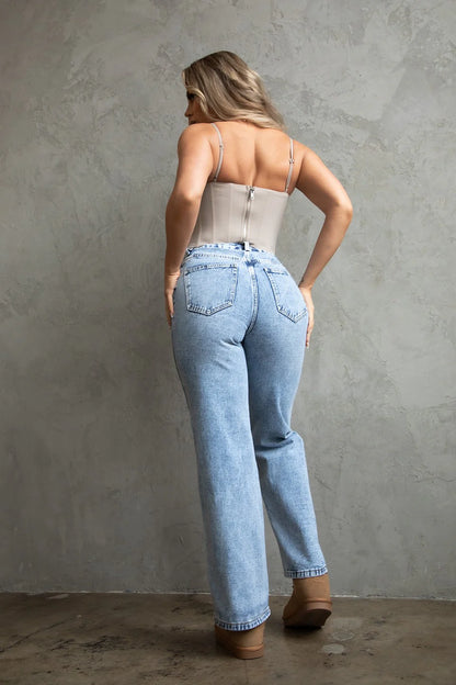 Eve Mid Rise Straight Leg Jeans